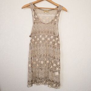 Piko 1988 Sheer‎ Lace Mesh Raw Hemline Tank Top Size Medium